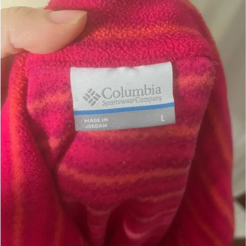 Columbia Women's Pink and Orange Stripe Quarter Zip Fleece Pullover Size Large